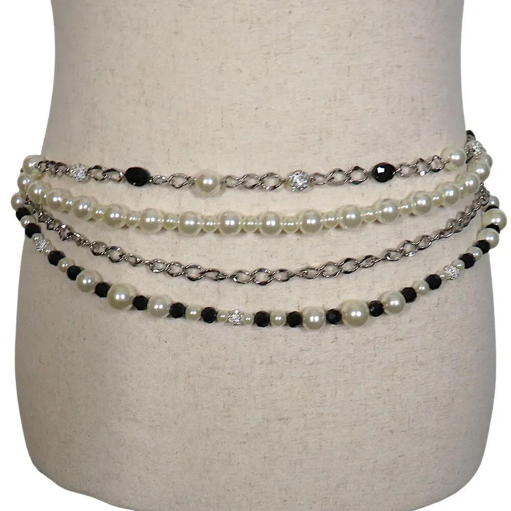 WHBM Faux Pearl CZ Layered Adjustable Chain Belt
